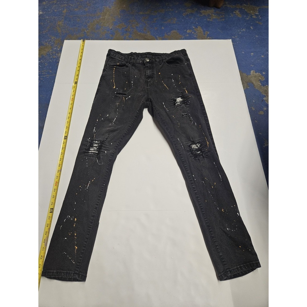 Rue21 Premium Skinny Distressed Paint Splatter Jeans Black Men's 38x32